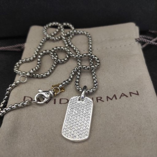 David Yurman Chevron Tag Sterling Silver with Diamonds 35mm