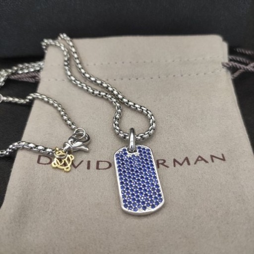 David Yurman Chevron Tag Sterling Silver with Sapphires 35mm