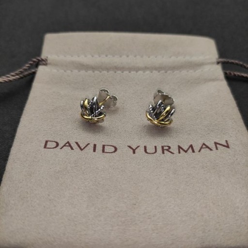 David Yurman Crossover Stud Earrings Sterling Silver with 18K Yellow Gold 11mm