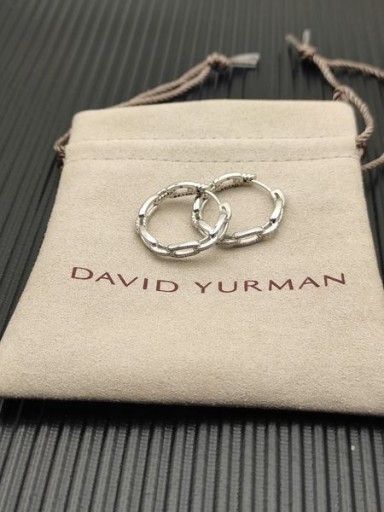 David Yurman Stax Chain Link Hoop Earrings 18K White Gold with Diamonds 23.8mm