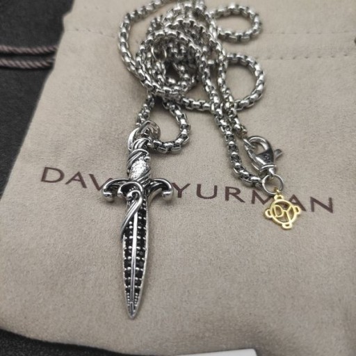 David Yurman Waves Dagger Amulet Sterling Silver with Black Diamonds 44mm