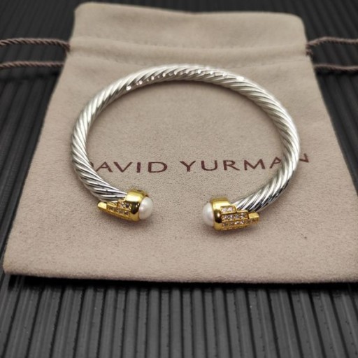 David Yurman Women's Classic Cable Cuff Bracelet Sterling Silver with 18K Yellow Gold And Pearl 5mm