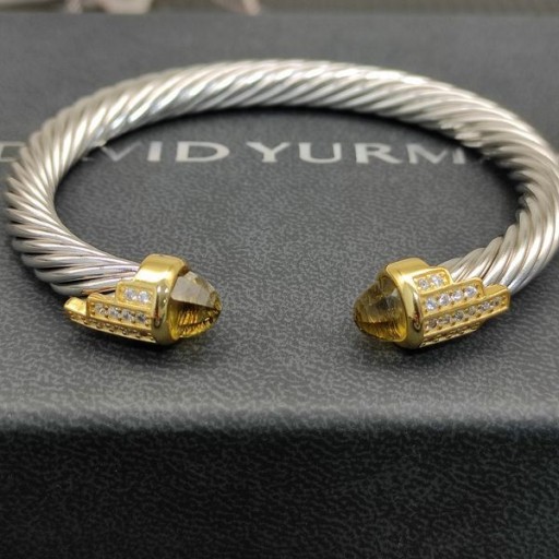 David Yurman Women's Classic Cable Cuff Bracelet Sterling Silver with 18K Yellow Gold With Brown Diamonds 7mm
