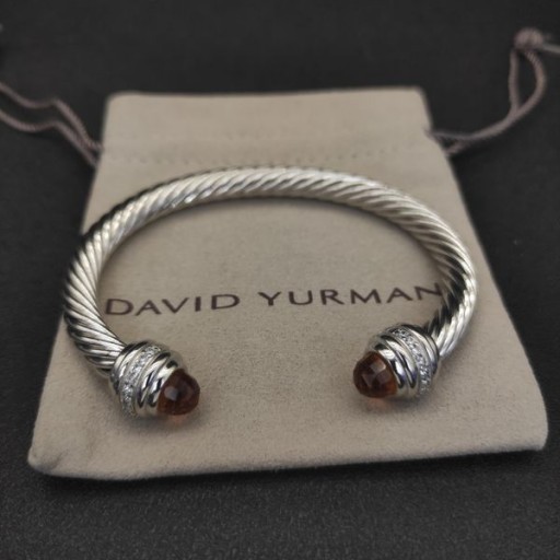 David Yurman Women's Classic Cable Cuff Bracelet Sterling Silver with Champagne Diamonds 7mm