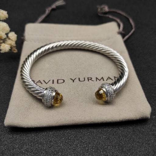 David Yurman Women's Classic Cable Cuff Bracelet Sterling Silver with Citrine and Pavé Diamonds 7mm