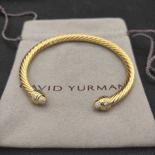 David Yurman Women's Classic Cablespira Cuff Bracelet 18K Yellow Gold with Diamonds 5mm