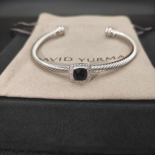 David Yurman Women's Classic Cablespira Station Cuff Bracelet Sterling Silver with Black Onyx and Diamonds 4mm