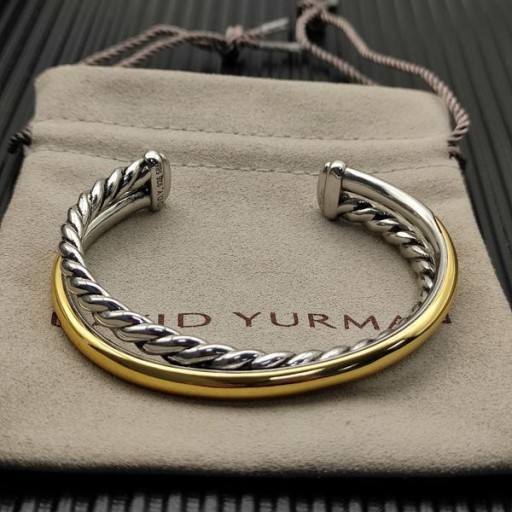 David Yurman Women's Crossover Two Row Cuff Bracelet Sterling Silver with 14K Yellow Gold 11mm