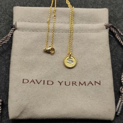 David Yurman Women's Initial Charm Necklace 18K Yellow Gold with Diamond S