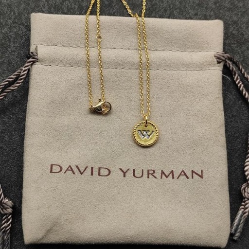 David Yurman Women's Initial Charm Necklace 18K Yellow Gold with Diamond W