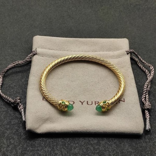 David Yurman Women's Renaissance Cablespira Cuff Bracelet 18K Yellow Gold with Chrysoprase 5mm
