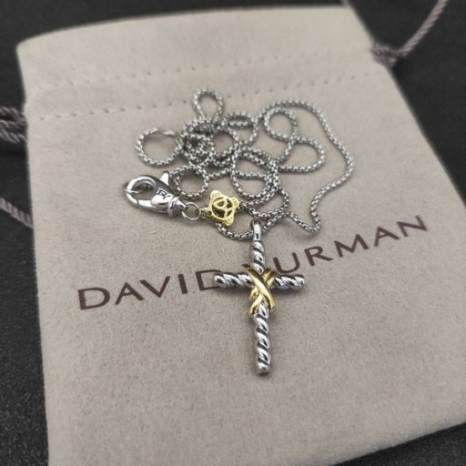 David Yurman Women's X Cross Pendant Necklace Sterling Silver with 14K Yellow Gold 31.7mm