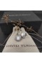 David Yurman Albion Stud Earrings Sterling Silver with White Agate and Diamonds 7mm