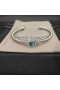 David Yurman Women's Classic Cablespira Station Cuff Bracelet Sterling Silver with Blue Topaz and Diamonds 4mm