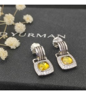 David Yurman 7mm Square Diamond Button Wire Earrings Yellow Diamond