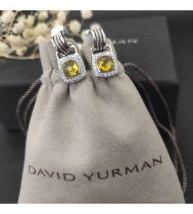 David Yurman 7mm Square Diamond Button Wire Earrings Yellow Diamond