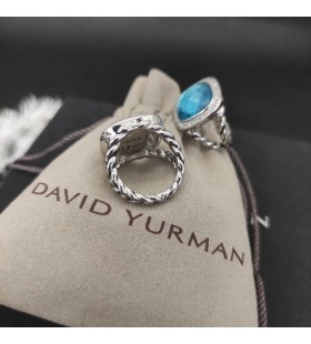 David Yurman Albion Ring Sterling Silver with Blue Topaz and Diamonds 11mm