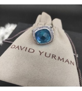 David Yurman Albion Ring Sterling Silver with Blue Topaz and Diamonds 11mm
