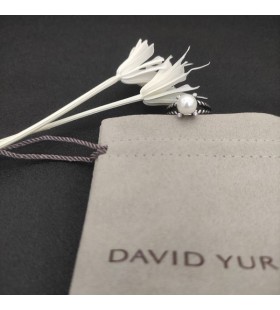 David Yurman Cable Collectibles Pearl Ring Sterling Silver with Pearl and Diamonds 11mm