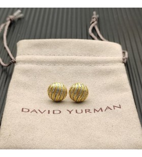 David Yurman Cable Collectibles Stud Earrings 18K Yellow Gold with Diamonds 8mm