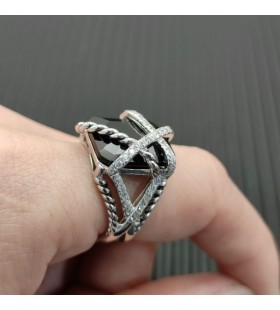 David Yurman Cable Wrap Ring Sterling Silver with Black Onyx and Diamonds 20.4mm
