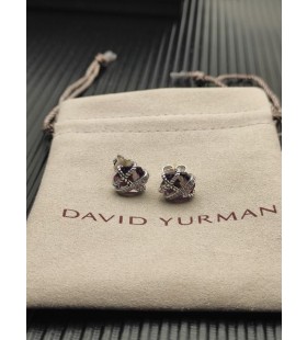 David Yurman Cable Wrap Stud Earrings Sterling Silver with Lavender Amethyst and Diamonds 11mm