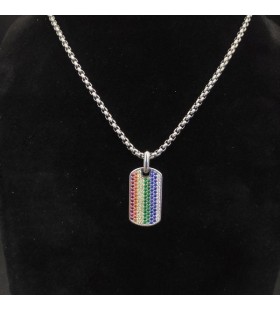 David Yurman Chevron Tag Sterling Silver with Rainbow Pavé 35mm