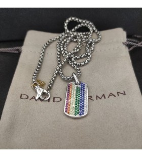 David Yurman Chevron Tag Sterling Silver with Rainbow Pavé 35mm