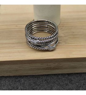 David Yurman Double X Crossover Ring Sterling Silver with Diamonds 13mm