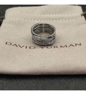 David Yurman Double X Crossover Ring Sterling Silver with Diamonds 13mm
