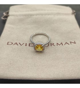 David Yurman Petite Chatelaine Pavé Bezel Ring Sterling Silver with Citrine and Diamonds 7mm