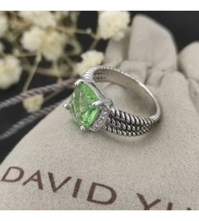 David Yurman Petite Wheaton Ring Sterling Silver with Prasiolite and Diamonds 10mm