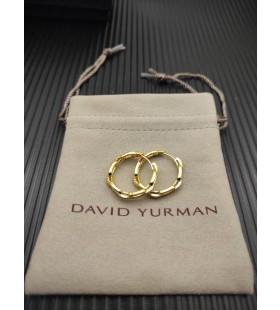 David Yurman Stax Chain Link Hoop Earrings 18K Yellow Gold with Diamonds 23.8mm