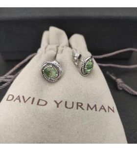 David Yurman Women Stud 7mm Main Stone Square Diamond Earrings Green Diamond