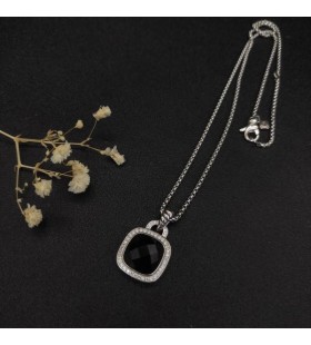 David Yurman Women's Albion Pendant Sterling Silver with Black Onyx and Diamonds 15mm