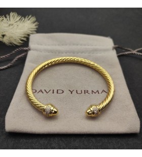 David Yurman Women's Cable Cuff Bracelet 18K Yellow Gold with Diamonds 5mm