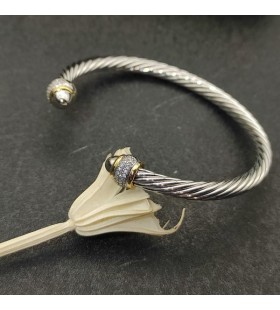 David Yurman Women's Cable Cuff Bracelet Sterling Silver with 18K Yellow Gold and Diamonds 5mm