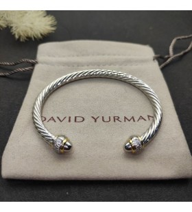 David Yurman Women's Cable Cuff Bracelet Sterling Silver with 18K Yellow Gold and Diamonds 5mm