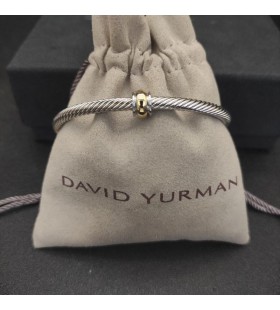 David Yurman Women's Cable Flex Station Cuff Bracelet Sterling Silver with 14K Yellow Gold 4mm