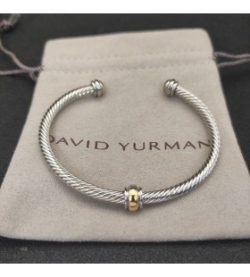 David Yurman Women's Cable Flex Station Cuff Bracelet Sterling Silver with 14K Yellow Gold 4mm