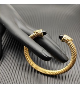 David Yurman Women's Classic Cable Cuff Bracelet 18K Yellow Gold with Black Diamonds 7mm