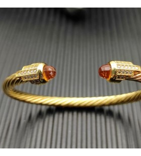 David Yurman Women's Classic Cable Cuff Bracelet 18K Yellow Gold with Champagne Diamonds 5mm