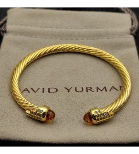 David Yurman Women's Classic Cable Cuff Bracelet 18K Yellow Gold with Champagne Diamonds 5mm