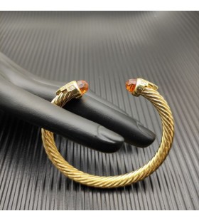 David Yurman Women's Classic Cable Cuff Bracelet 18K Yellow Gold with Champagne Diamonds 7mm