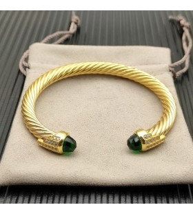 David Yurman Women's Classic Cable Cuff Bracelet 18K Yellow Gold with Green Diamonds 7mm