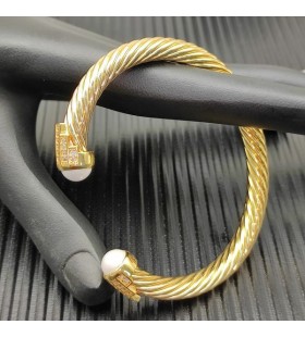 David Yurman Women's Classic Cable Cuff Bracelet 18K Yellow Gold with Pearls And Diamonds 7mm