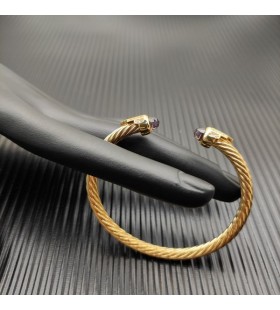 David Yurman Women's Classic Cable Cuff Bracelet 18K Yellow Gold with Purple Diamonds 5mm