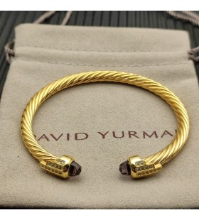 David Yurman Women's Classic Cable Cuff Bracelet 18K Yellow Gold with Purple Diamonds 5mm