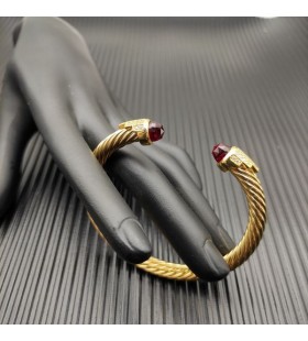 David Yurman Women's Classic Cable Cuff Bracelet 18K Yellow Gold with Red Diamonds 7mm