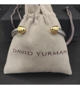 David Yurman Women's Classic Cable Cuff Bracelet Sterling Silver with 14K Yellow Gold Domes 5mm